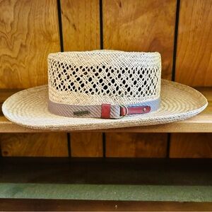 Pendleton Men's Woven Raffia Straw AB169-80714 Gambler Buckled Band Hat size M 7